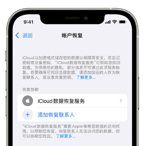 坡头苹果手机维修分享在 iPhone 上设置帐户恢复联系人的方法 