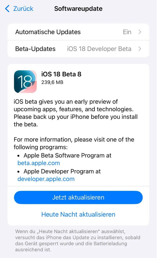 坡头苹果手机维修分享苹果 iOS / iPadOS 18 开发者预览版 Beta 8 发布 